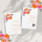 Rosa und orangefarbener QR-Code Hochzeit Einladung