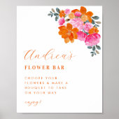 Rosa und orangefarbenes Brautparty Blume Bar Zeich Poster (Vorne)