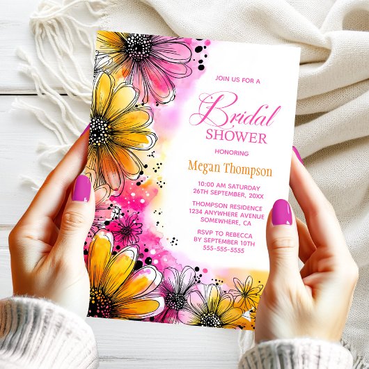 Rosa und orangefarbenes Brautparty Einladung