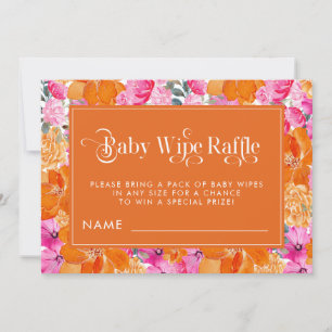 Rosa und orangefarbenes florales Baby-Tücher-Raffl Einladung