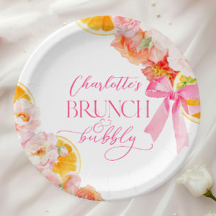 Rosa und orangefarbenes florales Brautdusche Pappteller