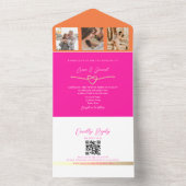 Rosa und orangefarbenes Foto Hochzeitcode QR All In One Einladung (Innen Boden)