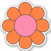 Rosa und orangefarbenes Hippie-Retro Daisy Aufkleber (Vorderseite)