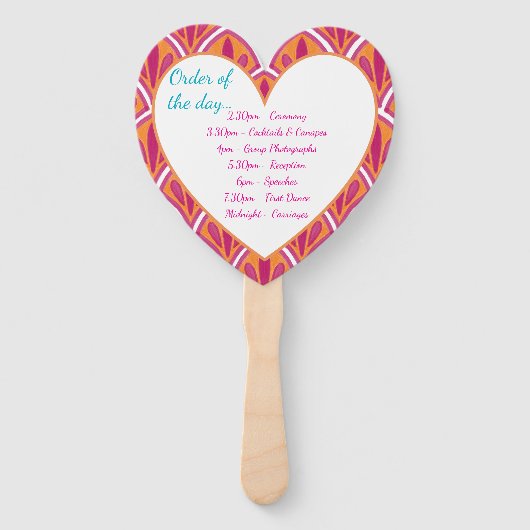 Rosa und orangefarbenes Hochzeitsprogramm Fächer (Rückseite)