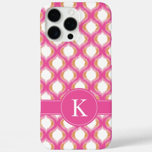 Rosa und orangefarbenes Ikat-Ogee-Muster Monogramm Case-Mate iPhone Hülle (Rückseite)