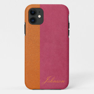 Rosa und orangefarbenes Ledersehen iPhone 11 Hülle