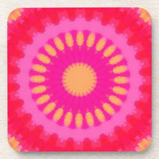 Rosa und orangefarbenes Mandala Getränkeuntersetzer (Vorderseite)