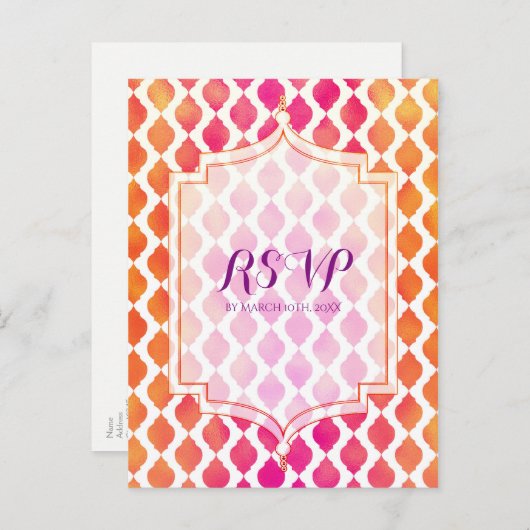 Rosa und orangefarbenes marokkanisches Party UAWG Einladungspostkarte (Vorne/Hinten)