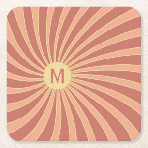 Rosa und orangefarbenes Retro-Sonnenstrahl-Design Rechteckiger Pappuntersetzer