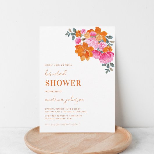 Rosa und orangefarbenes Sommergarten Brautparty Einladung