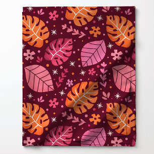 Rosa und orangefarbenes tropisches Monstera-Leaf-M Stoff
