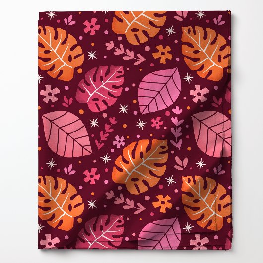 Rosa und orangefarbenes tropisches Monstera-Leaf-M Stoff