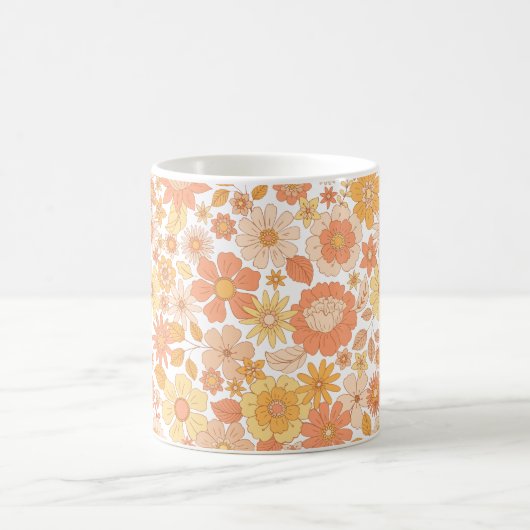 Rosa- und Orangenblumenmuster Kaffeetasse (Mittel)