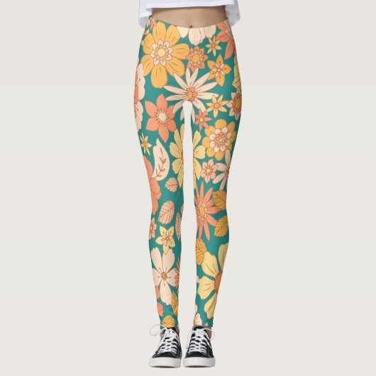 Rosa- und Orangenblumenmuster Leggings (Vorderseite)