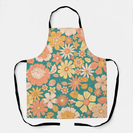 Rosa- und Orangenblumenmuster Schürze (Vorderseite)
