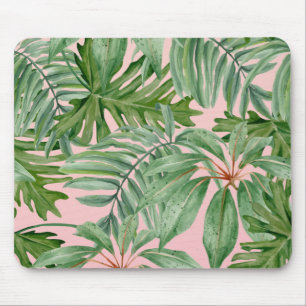 Rosa und Palmblättriges tropisches Muster Mousepad