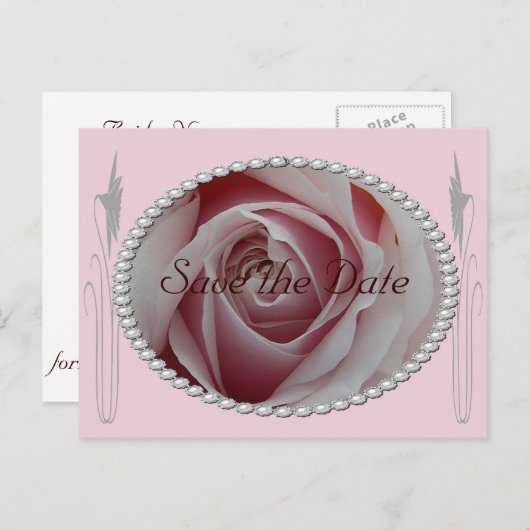 Rosa und Perlen Save the Date Design Ankündigungspostkarte (Vorne/Hinten)