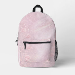 Rosa- und Perlgrau-Blumen AI-Kunst Bedruckter Rucksack