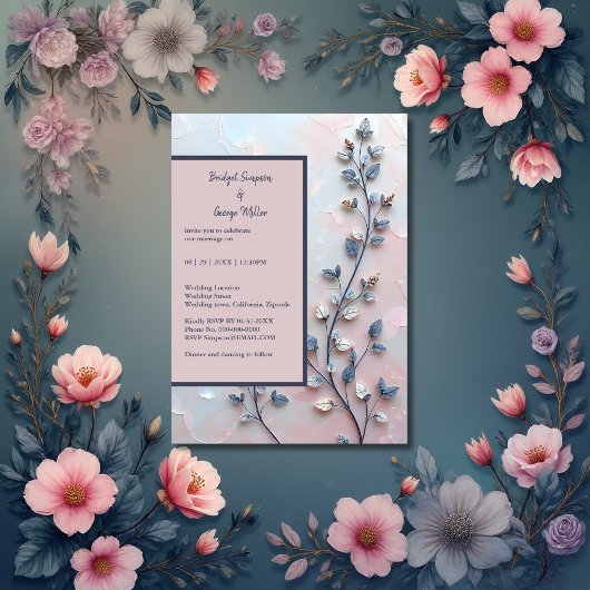 Rosa- und Perltonröhre botanische Branch-Hochzeit Einladung