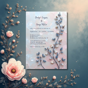 Rosa- und Perltonröhre botanische Branch-Hochzeit Einladung