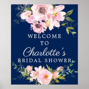 Rosa- und Pfingstrosen-Hochzeitsdusche-Willkommens Poster