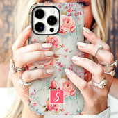 Rosa und Pfirsich Aquarell Blumenmonogramm Case-Mate iPhone Hülle