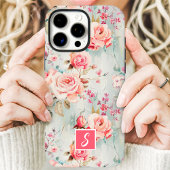 Rosa und Pfirsich Aquarell Blumenmonogramm Case-Mate iPhone Hülle