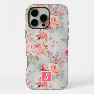Rosa und Pfirsich Aquarell Blumenmonogramm iPhone 16 Pro Max Hülle