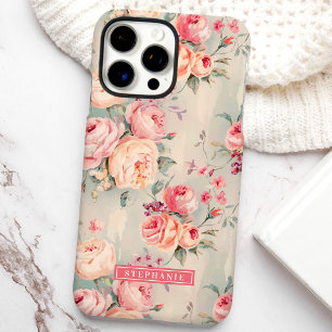 Rosa und Pfirsich - Blumenmuster mit individuellem iPhone 16 Pro Max Hülle