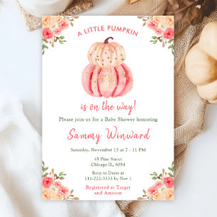 Rosa und Pfirsich-Kürbisse Baby Shower Einladung