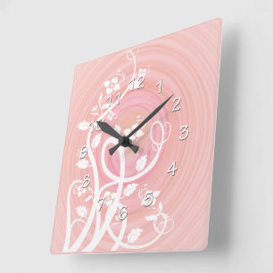Rosa und Pfirsich Pastellspiralen, Filigran und Bl Quadratische Wanduhr