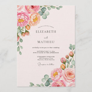 Rosa und Pfirsich üppige botanische Hochzeit Einladung