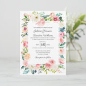 Rosa und Pfirsichblume Einladung zur Hochzeit (Stehend Vorderseite)