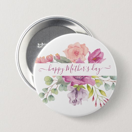 Rosa und pfirsiche Aquarellblumen personalisiert Button (Vorne & Hinten)