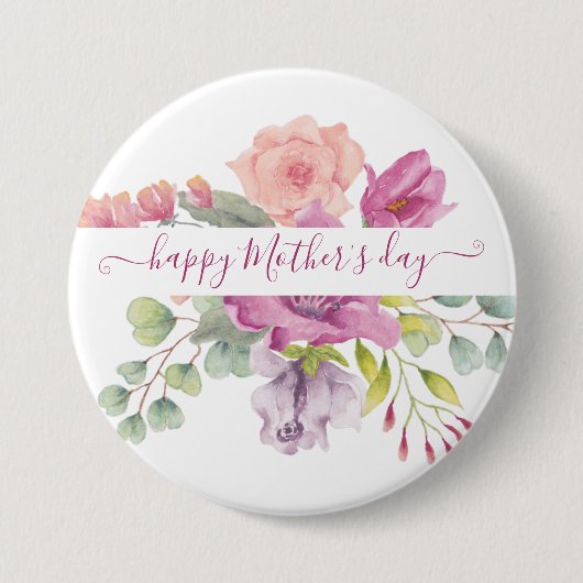 Rosa und pfirsiche Aquarellblumen personalisiert Button (Vorderseite)