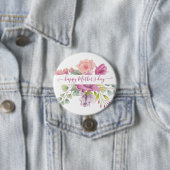 Rosa und pfirsiche Aquarellblumen personalisiert Button (Beispiel)