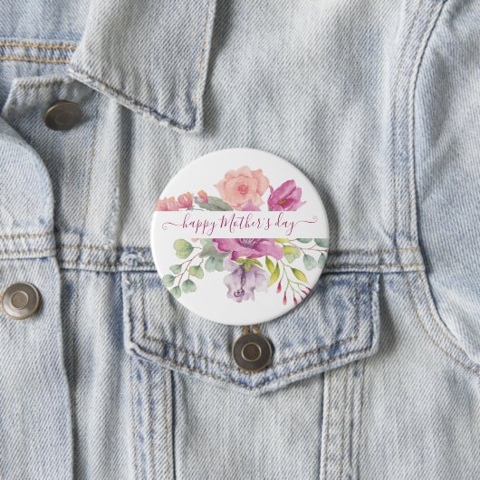 Rosa und pfirsiche Aquarellblumen personalisiert Button (Beispiel)
