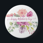 Rosa und pfirsiche Aquarellblumen personalisiert Button<br><div class="desc">Rosa und pfirsichfarbene Aquarellblume,  Name bearbeiten</div>