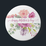 Rosa und pfirsiche Aquarellblumen personalisiert Button<br><div class="desc">Rosa und pfirsichfarbene Aquarellblume,  Name bearbeiten</div>