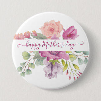 Rosa und pfirsiche Aquarellblumen personalisiert Button