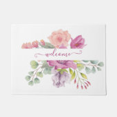 Rosa und pfirsiche Aquarellblumen personalisiert Fußmatte (Vorderseite)