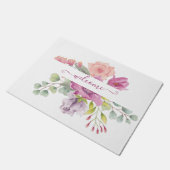 Rosa und pfirsiche Aquarellblumen personalisiert Fußmatte (Schrägansicht)
