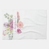 Rosa und pfirsiche Aquarellblumen personalisiert Geschirrtuch (Horizontal)