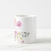 Rosa und pfirsiche Aquarellblumen personalisiert Kaffeetasse (Mittel)