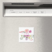 Rosa und pfirsiche Aquarellblumen personalisiert Magnet (In Situ (Geschirrspüler))