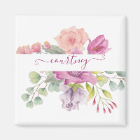 Rosa und pfirsiche Aquarellblumen personalisiert