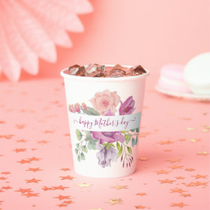 Rosa und pfirsiche Aquarellblumen personalisiert Pappbecher