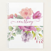 Rosa und pfirsiche Aquarellblumen personalisiert Planer (Vorderseite)