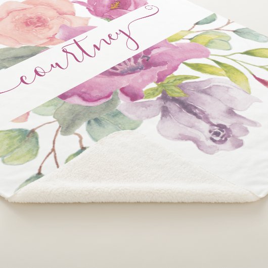 Rosa und pfirsiche Aquarellblumen personalisiert Sherpadecke (3/4)