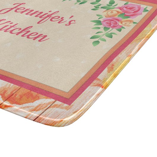 Rosa und Pfirsichfarben Rose Ihr eigenes Glas Schneidebrett (Ecke)